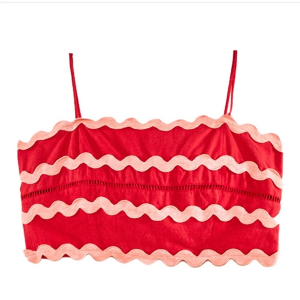Farm Rio Red Ruffle Trim Crop Top S - Picture 3 of 4